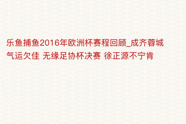 乐鱼捕鱼2016年欧洲杯赛程回顾_成齐蓉城气运欠佳 无缘足协杯决赛 徐正源不宁肯