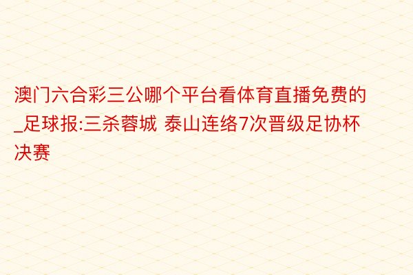 澳门六合彩三公哪个平台看体育直播免费的_足球报:三杀蓉城 泰山连络7次晋级足协杯决赛